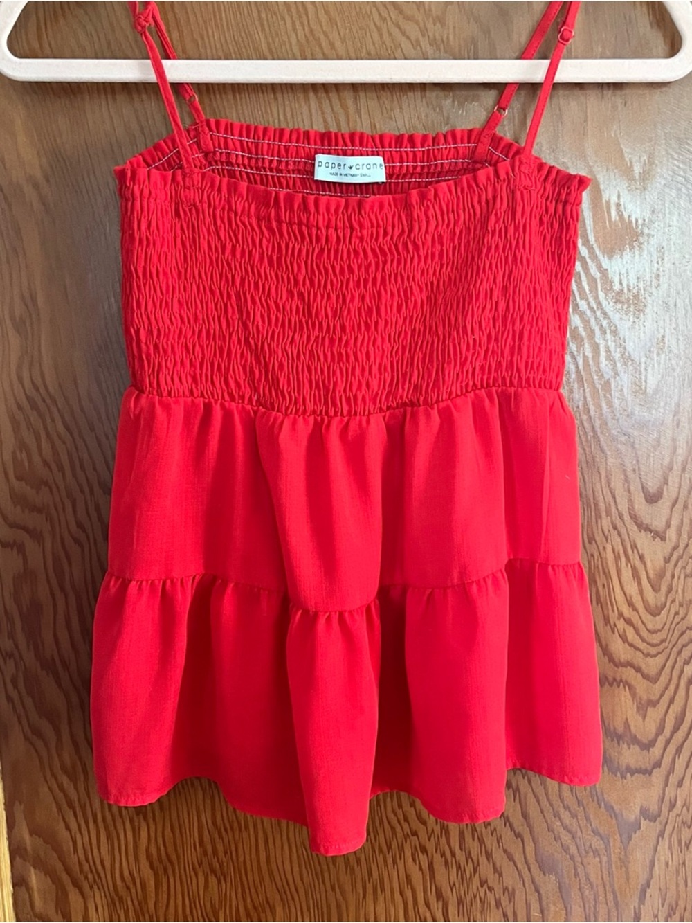 Paper Crane Bright Red Smocked Tiered Cami
